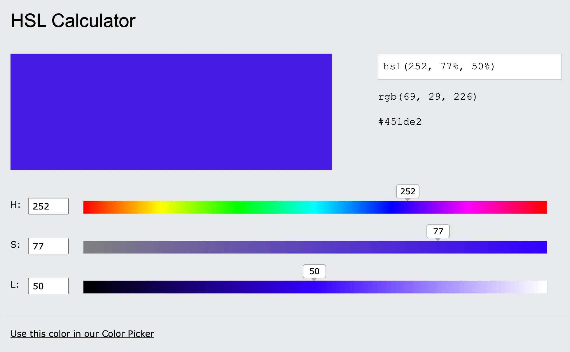 HSL calculator